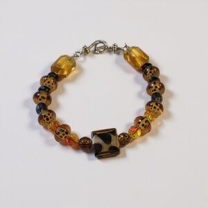 Handcrafted Animal Print Lampwork Bracelet For Larger Wrists 8.5”